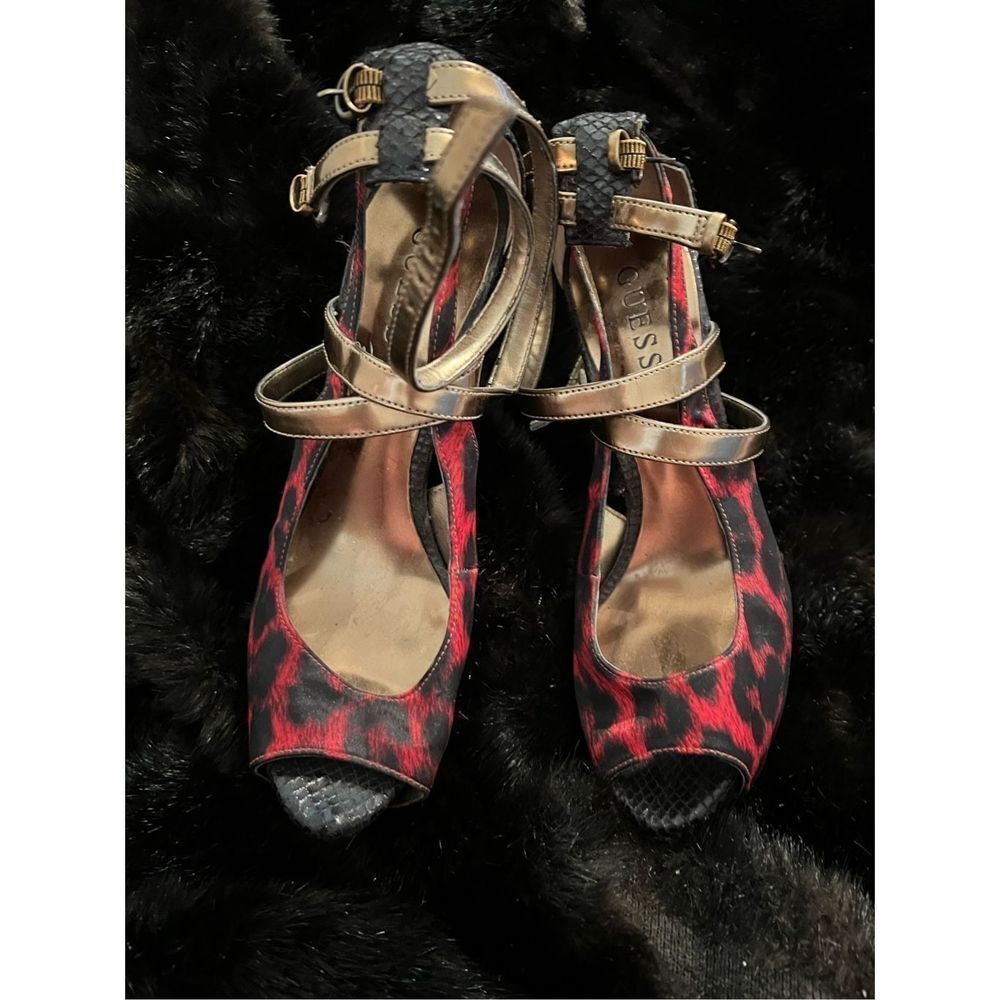 Guess Animal Print, Cheetah Ruby Red High Heels S… - image 1